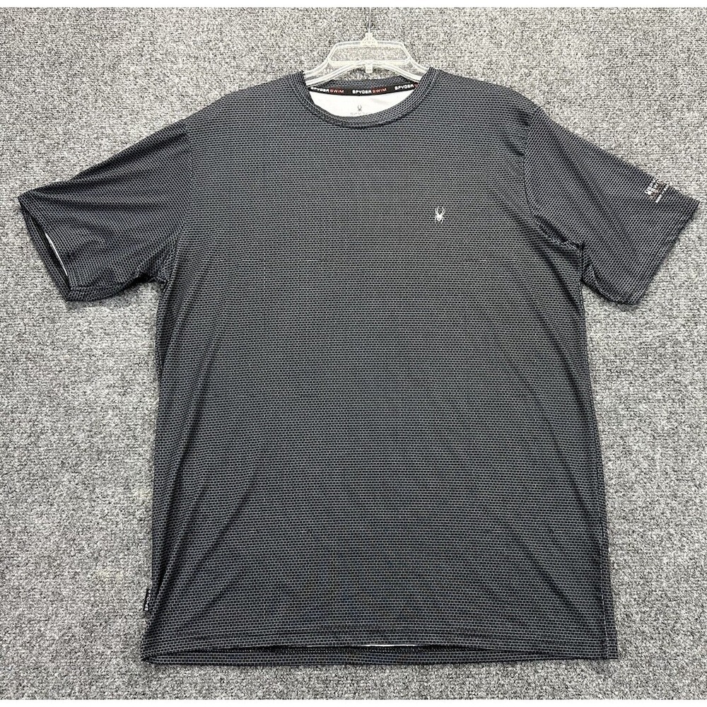 Spyder Swim Rash Guard Shirt Mens Medium Black Gray Geometric UPF  Spider Logo